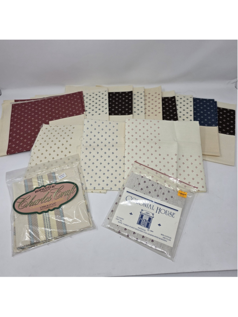 Cross Stitch Fabric Embroidery Lot Vtg